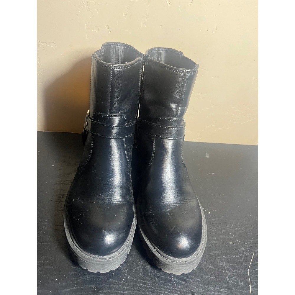 GBG Los Angeles Black Faux Leather Buckle Moto Biker Boots‎ Women's Size 6M